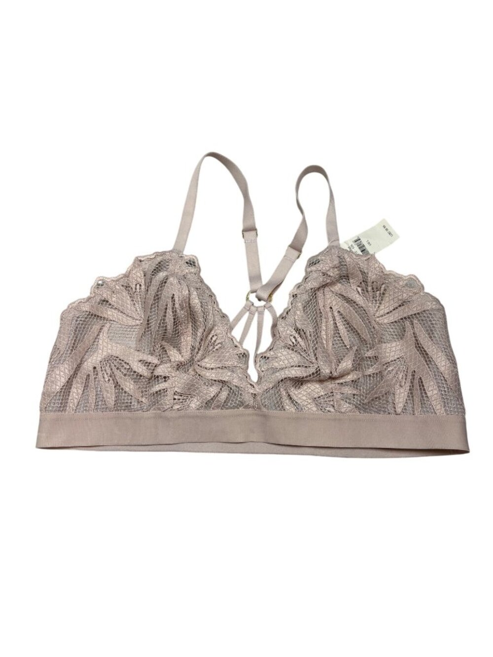 Aerie Lace Bralette Pink Scalloped Mesh Strappy-sz Large